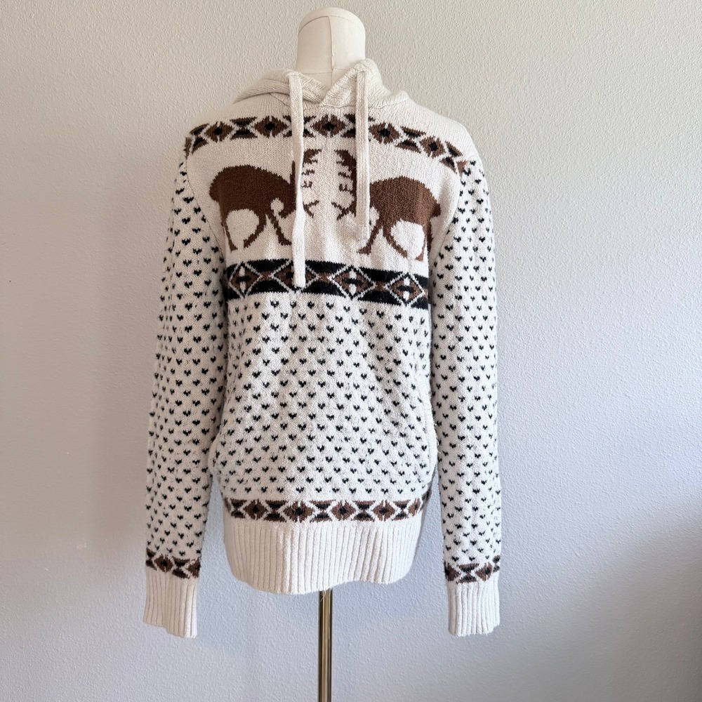 American Eagle Outfitters Small White Elk Fair Isle Knit Pullover Hoodie